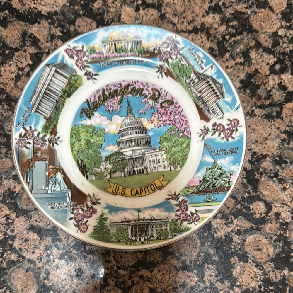 Blue and Green Ceramic Art Plate with Washington D.C. Landmarks